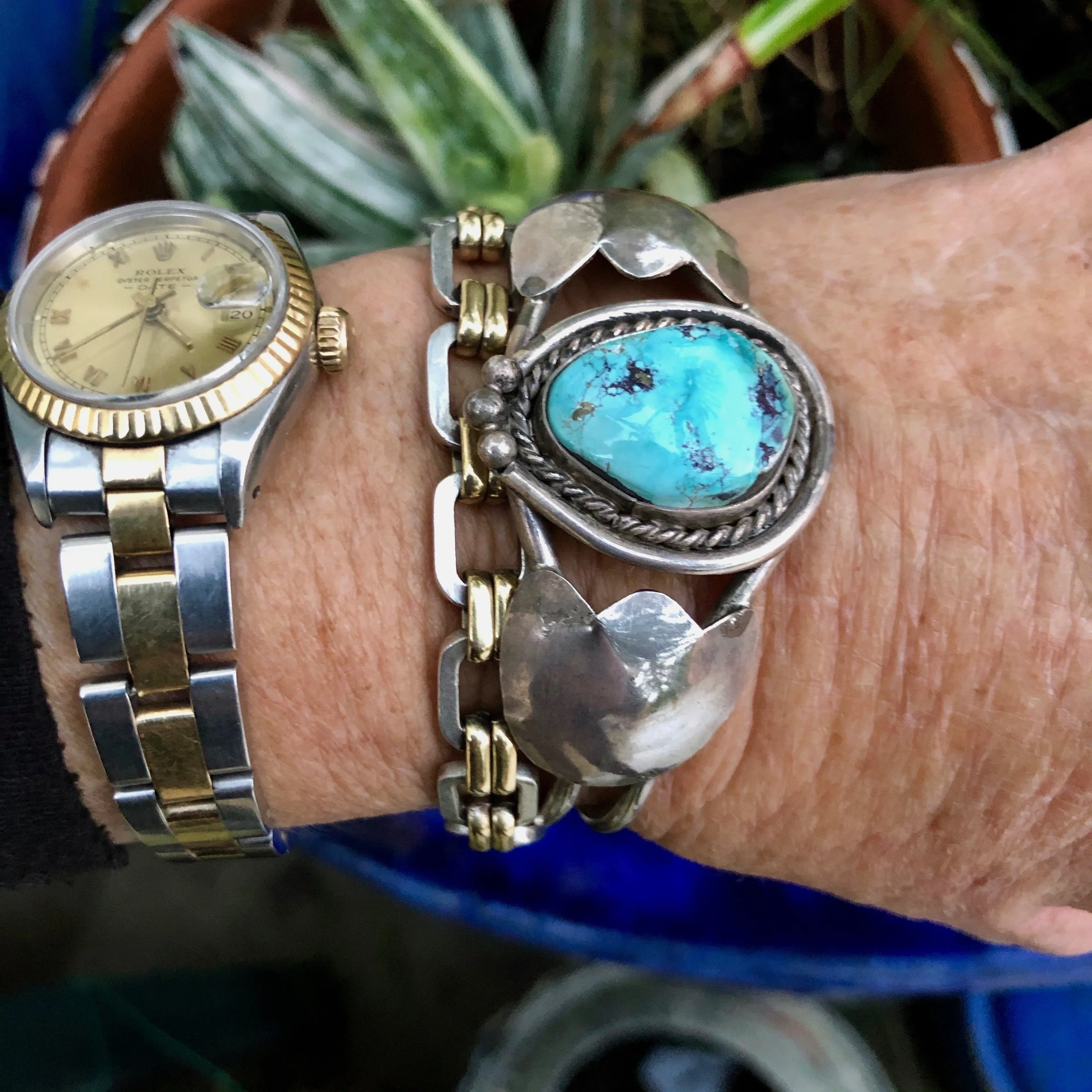 Southwestern Sterling Silver Cuff Bracelet with Pale Blue Natural Turquoise