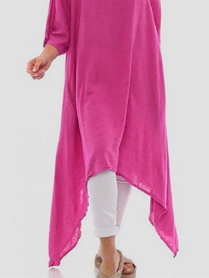 Round Neck Short Sleeve Cotton&Linen Fashion Casual Dress