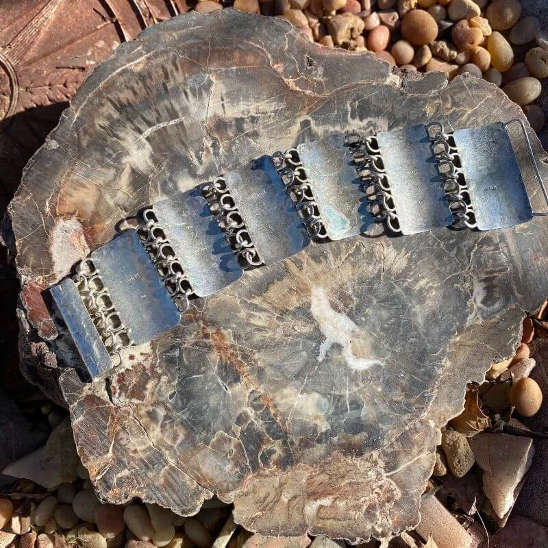 Handmade Wide Panel Bracelet in Sterling Silver