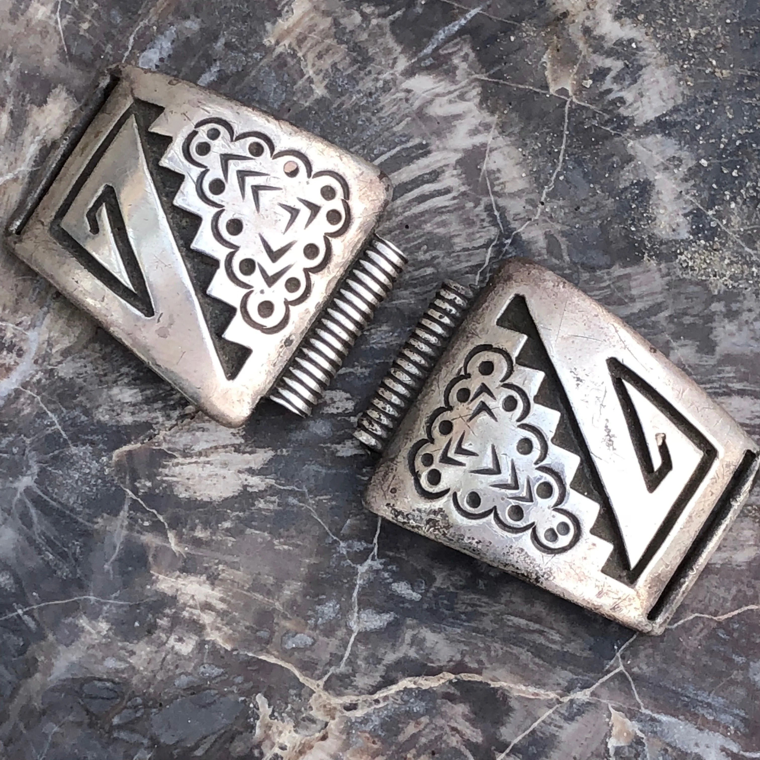 Solid Sterling Silver Overlay Watch Band Plates by Roy Vandever Navajo