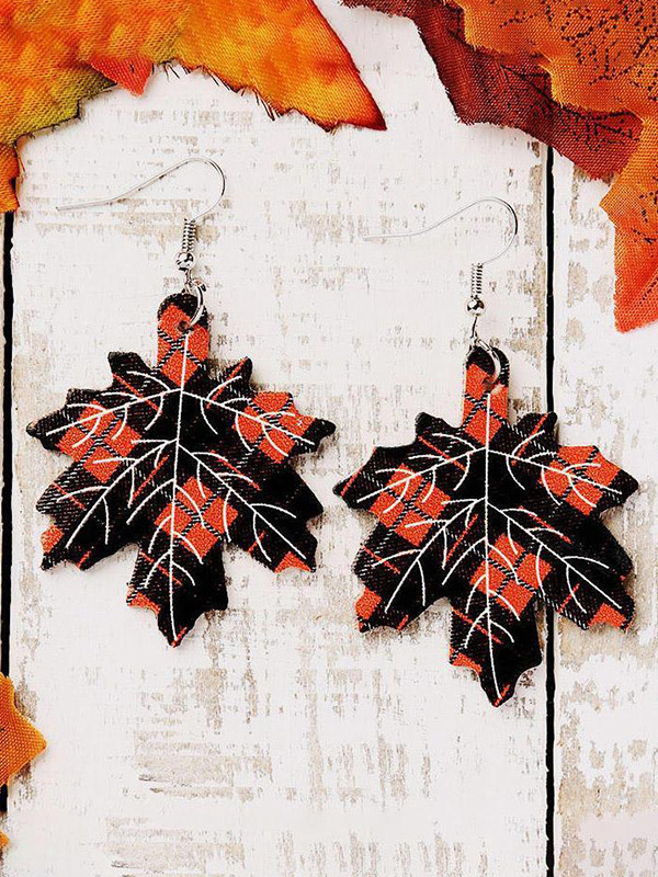 Maple Leaf Plaid Leather Earrings