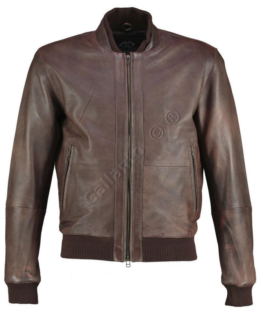 Perforated Brown Bomber Vintage Motorcyle Leather Jacket