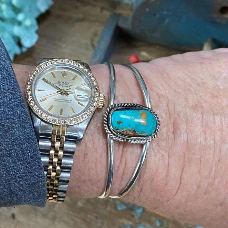 Vintage Navajo Cuff Bracelet with Blue Turquoise