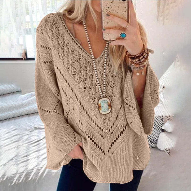 Casual Loose Cutout V Neck Sweater
