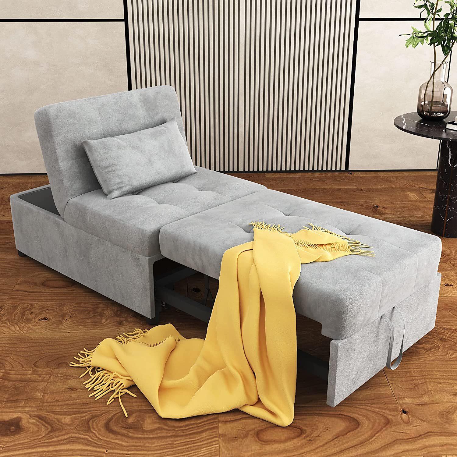 Sofa Bed, Convertible Chair 4in1 Multi-Function Folding Ottoman Breathable Linen Guest Bed with Adjustable Sleeper