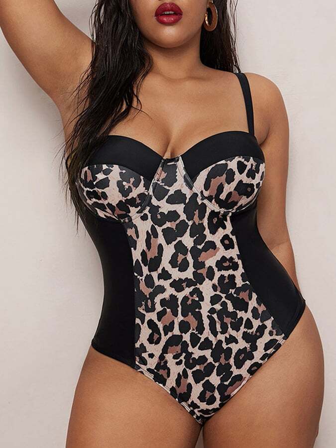 Sexy Leopard Print Plus Size Swimsuit
