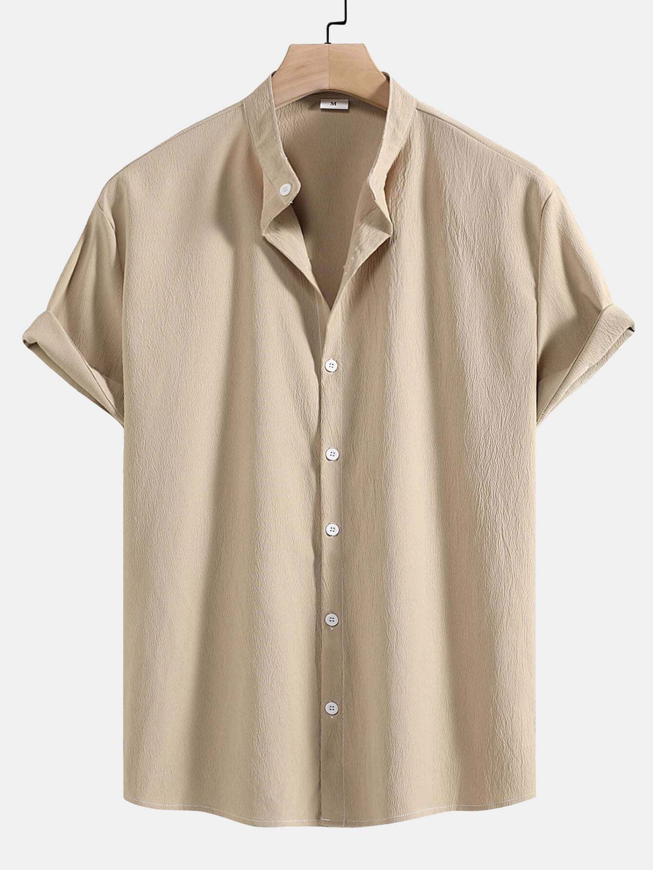 Wrinkled Texture Stand Collar Shirt - Beauteousoy