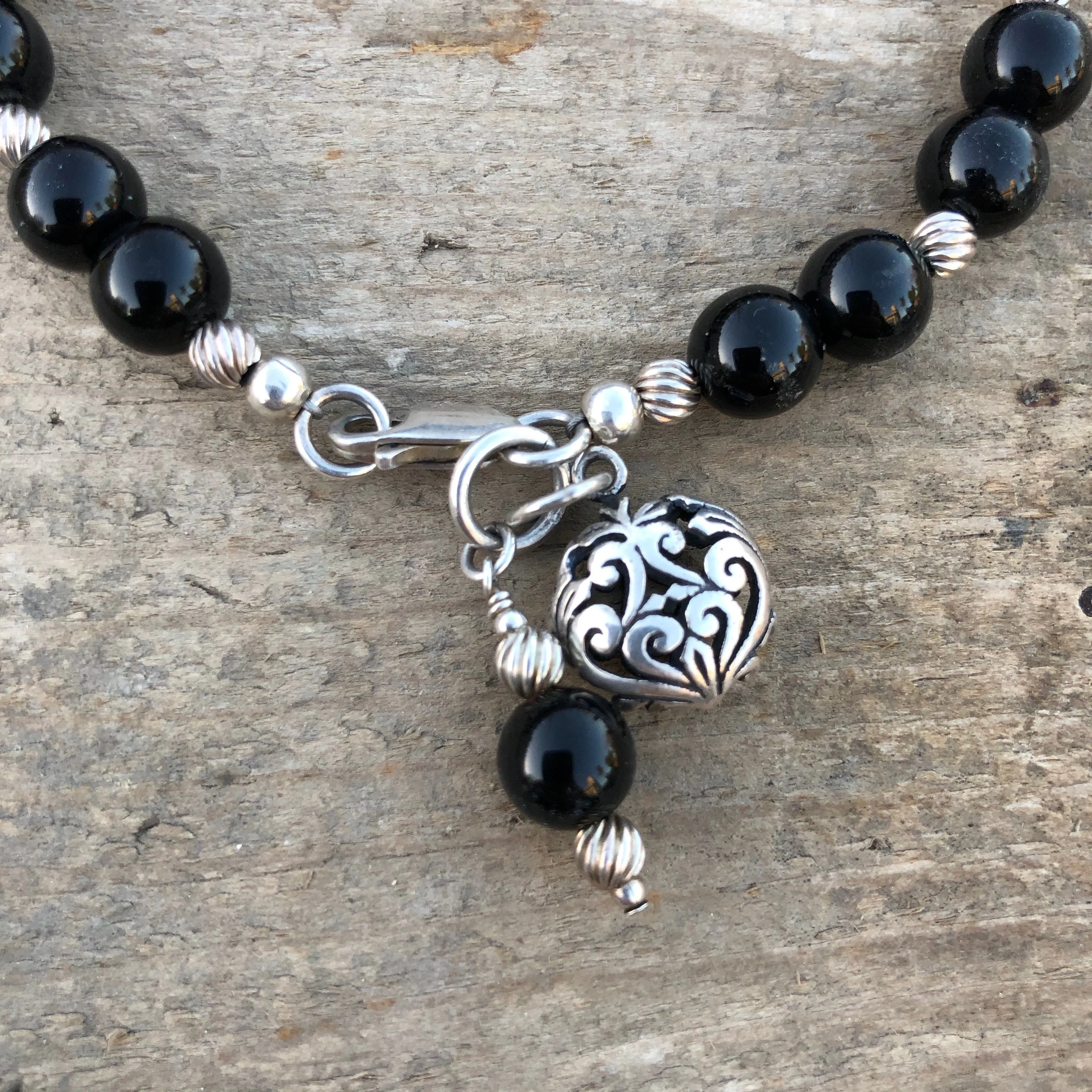 Sterling Silver and Black Glass Bead Bracelet
