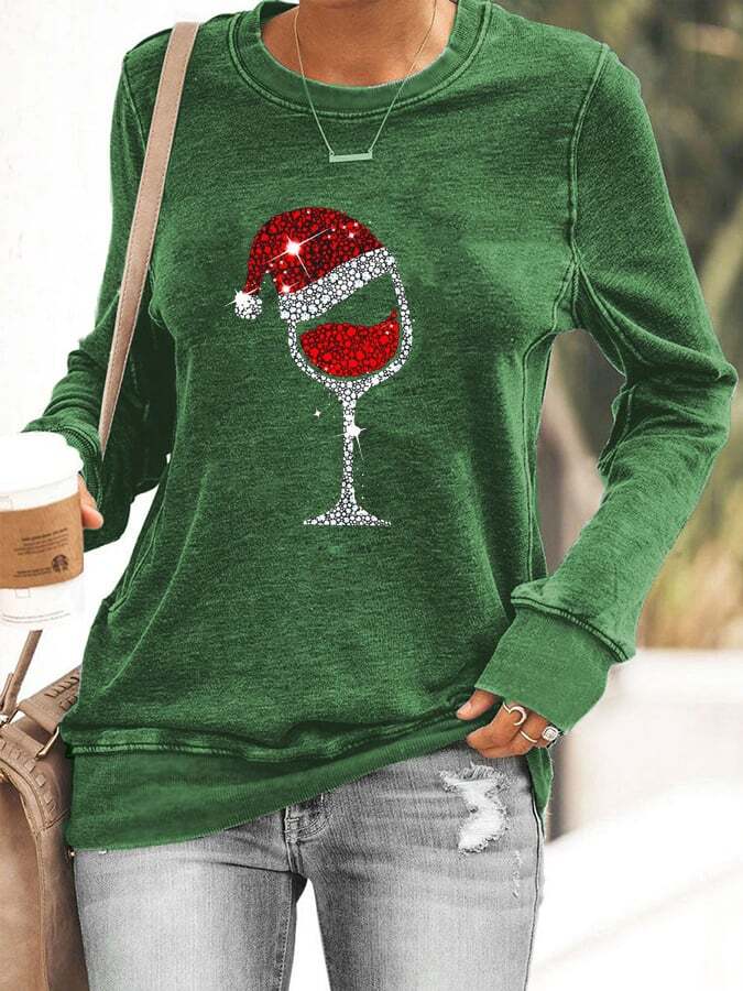 Women's Christmas Wine Glass Sweatshirt
