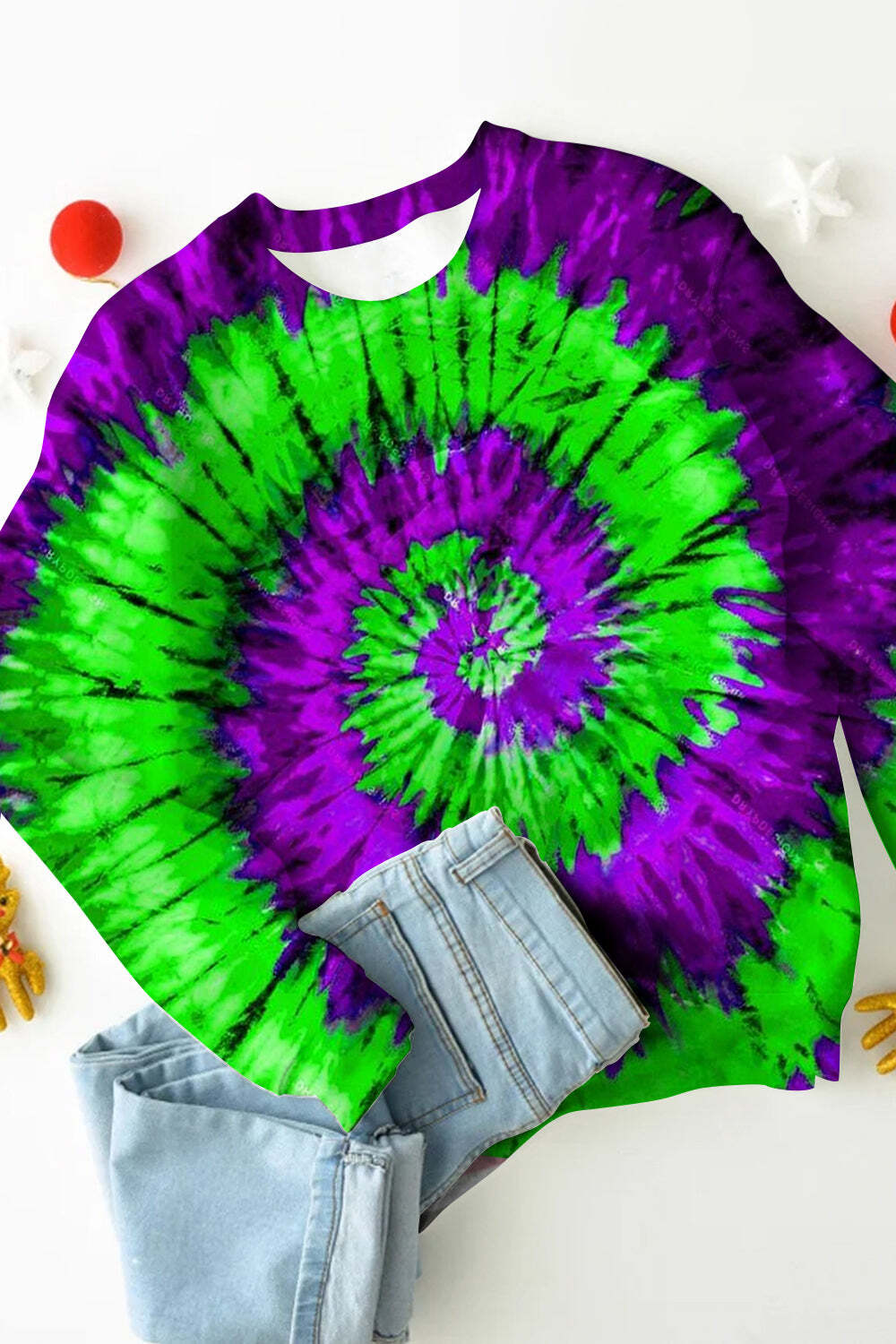 [CLEARANCE SALE]Vintage Mardi Gras Purple And Green Tie Dye Print Sweatshirt