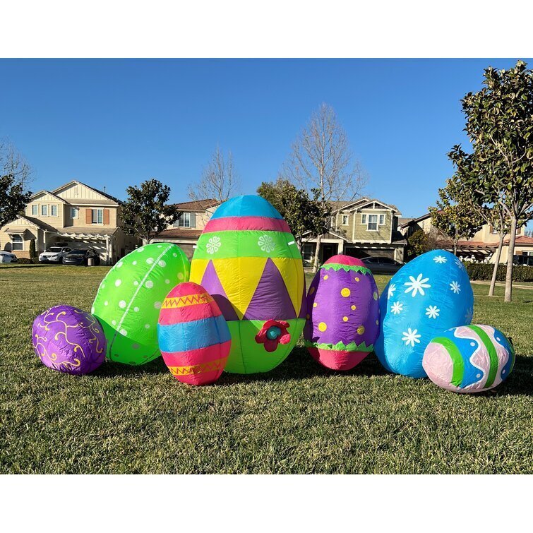 8 Foot Long Colorful Patterned Easter Eggs Decoration Inflatable