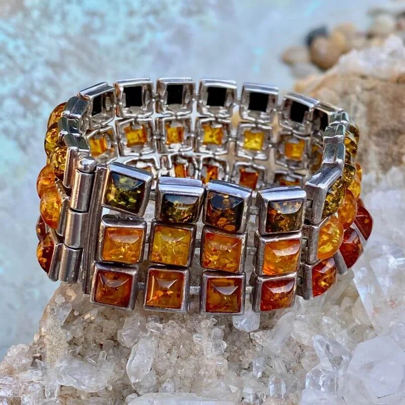 Baltic Amber Panel Bracelet in Sterling Silver