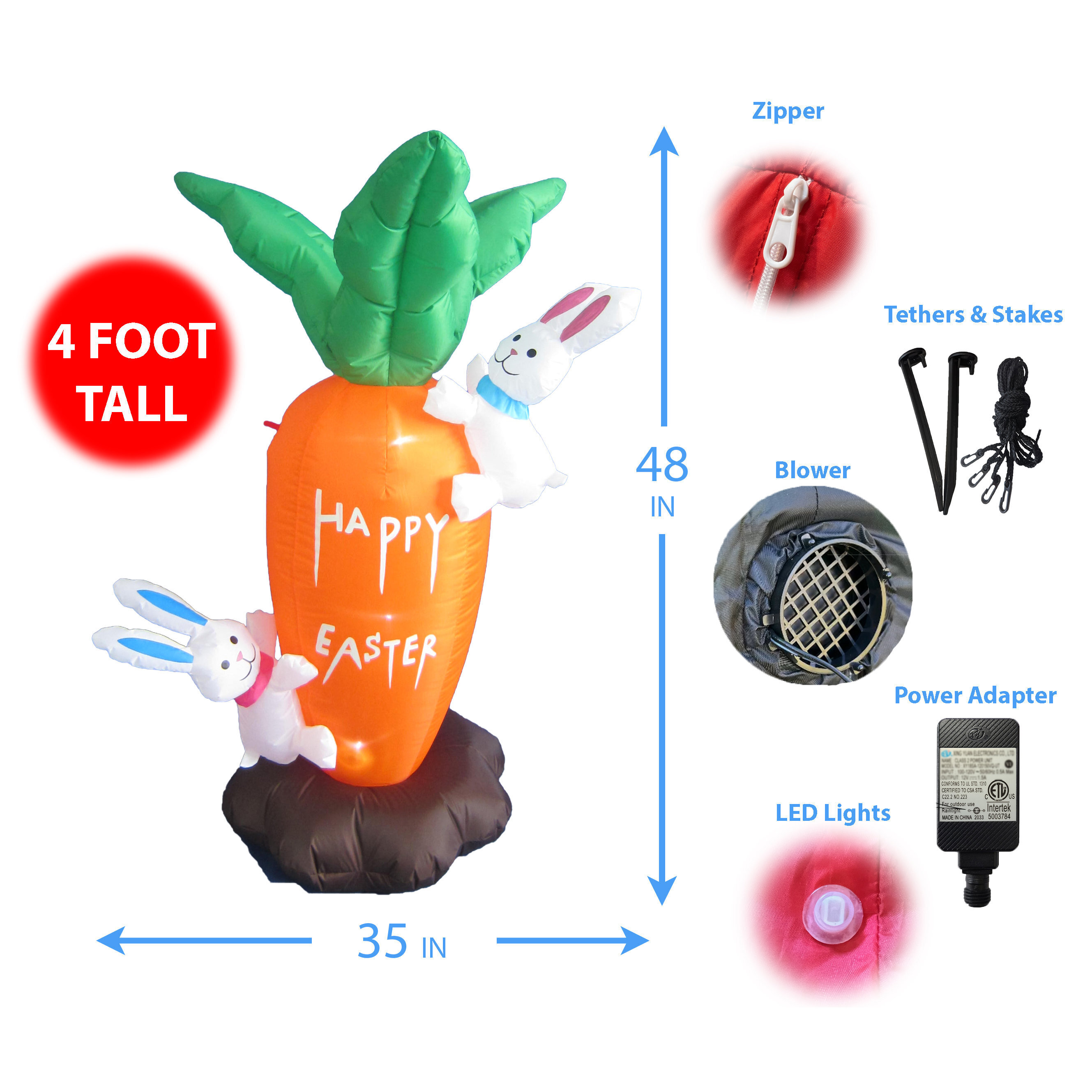 Easter Inflatable Giant Carrot with Cute Bunny Decoration