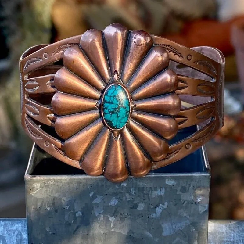 Large Vintage Solid Copper Concho Cuff Bracelet