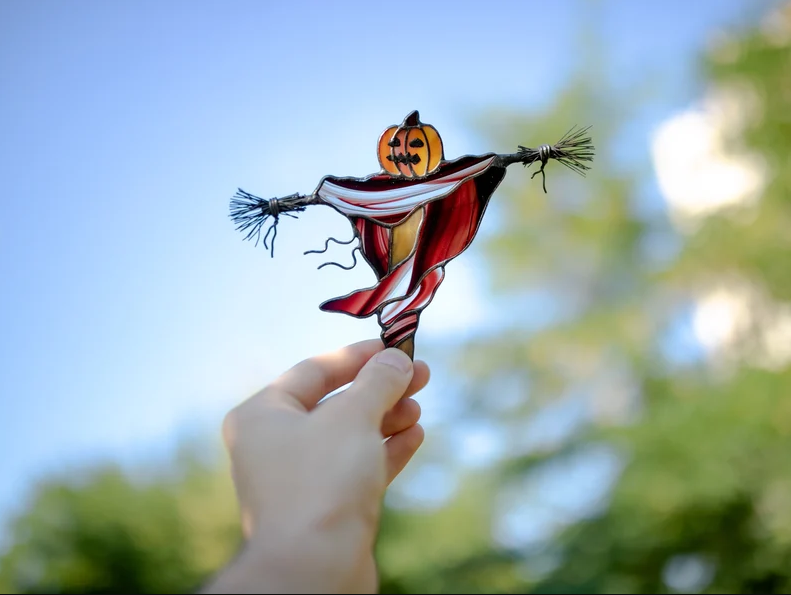 （🎃Halloween Early Sale-50% OFF）Halloween Stained Glass Scarecrow Pumpkin Decoration