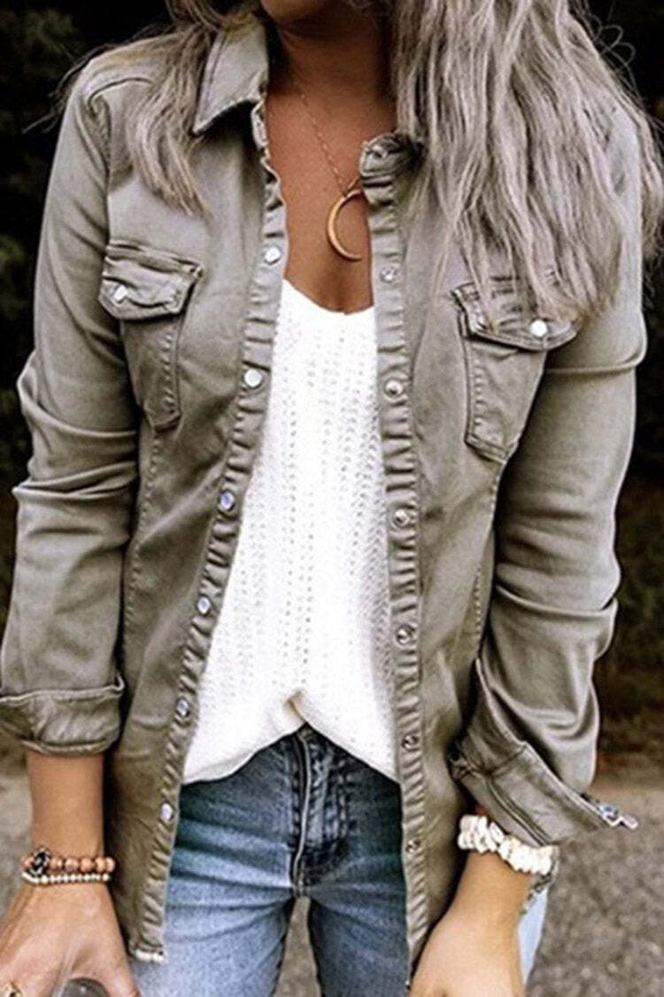 Solid Color Long Sleeve Casual Jacket
