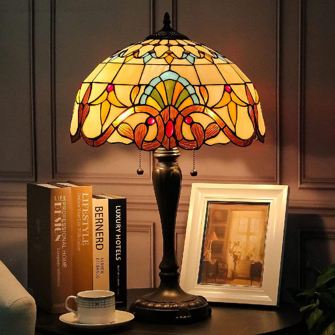 Lighting Tiffany Style Table Lamp W16h25inch Hand-Cut Baroque Stained Glass Antique Night Light For Living Room Bedroom Study Bar Antique Art Craft Gift