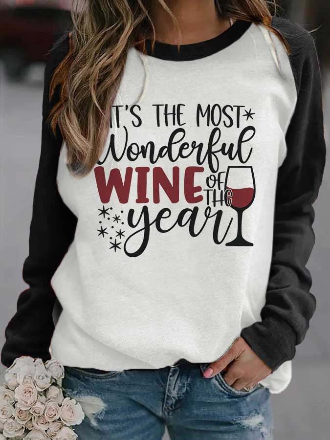 Women‘s It's The Most  Wonderful Wine Print Casual Sweatshirt