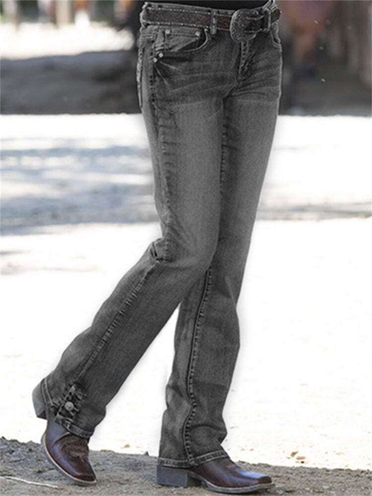 Classic Embroidered Pocket Washed Bootcut Jeans