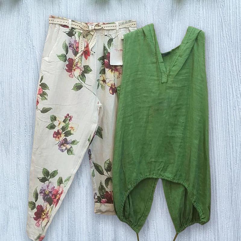 Floral Printed Pants And Sleeveless Top Two-Piece Set