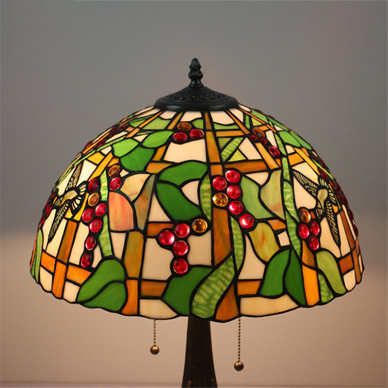 Table Lamps Grape Hummingbird Stained Glass Table Lights Handcraft Arts Home Decor Alloy Base European Antique