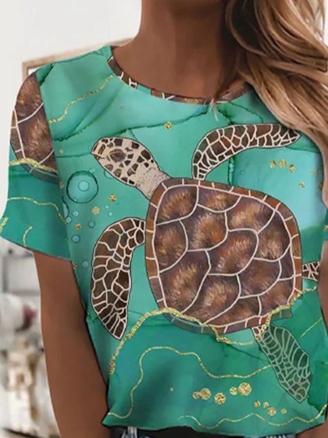 Turtle Print Short-Sleeved T-Shirt